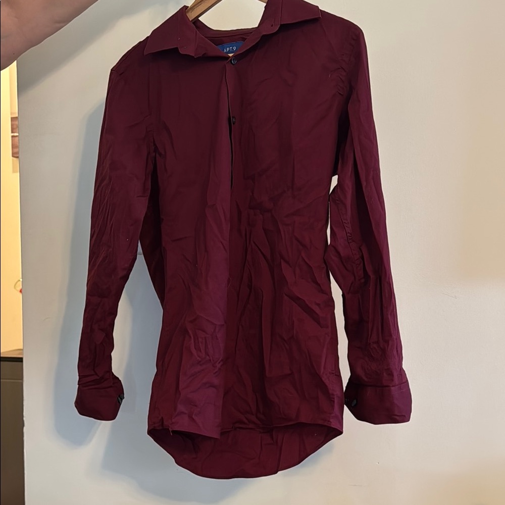 Apt. 9 Red Dress Shirt with Textured Fabric and Extended Length